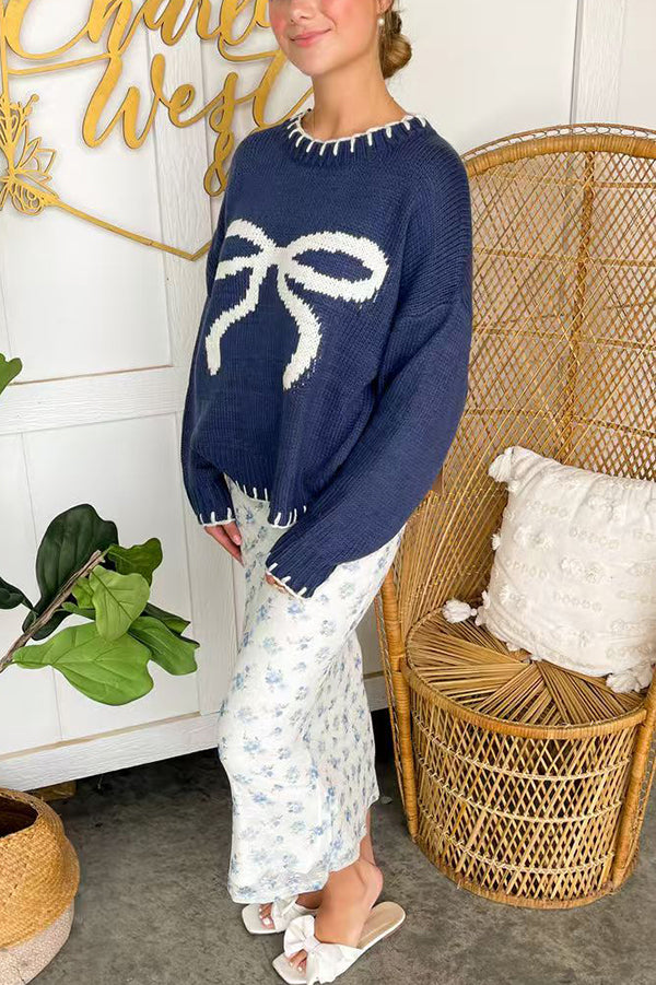 R&B | Weihnachtsbogen Kontrastfarbe Eingeschlossen Kante Langarm Gestrickter Pullover