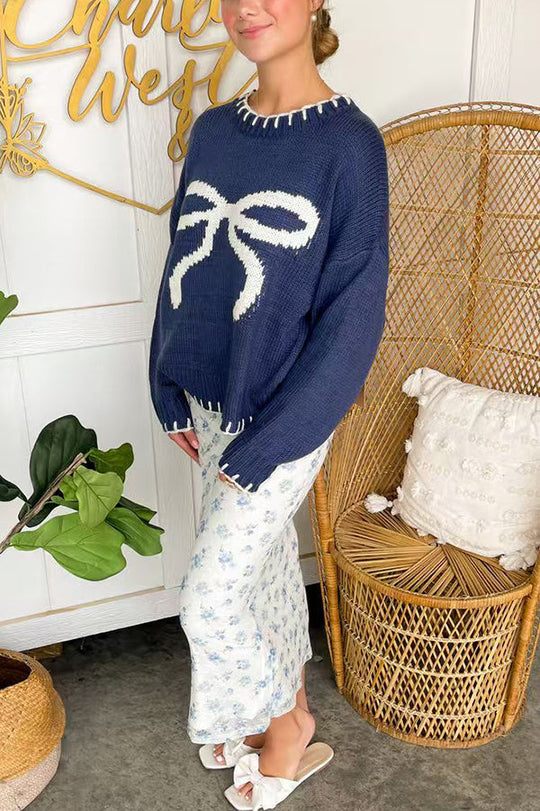 R&B | Weihnachtsbogen Kontrastfarbe Eingeschlossen Kante Langarm Gestrickter Pullover