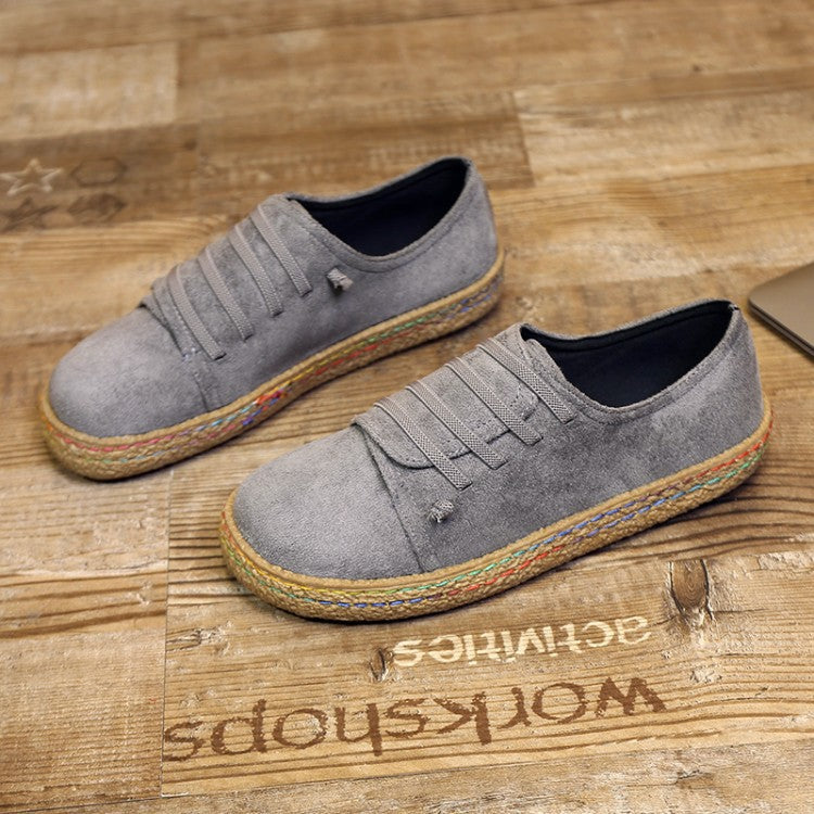 Damen nan niedriger Sneaker-Espadrille mit Veloursleder-Optik, elastischen Schnürbändern und geflochtener Jute-Sohle R&B