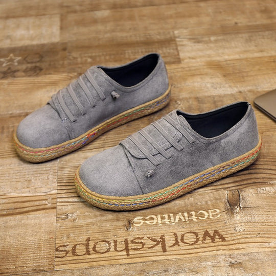 Damen nan niedriger Sneaker-Espadrille mit Veloursleder-Optik, elastischen Schnürbändern und geflochtener Jute-Sohle R&B