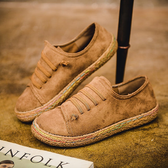 Damen nan niedriger Sneaker-Espadrille mit Veloursleder-Optik, elastischen Schnürbändern und geflochtener Jute-Sohle R&B