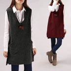 Damen Strickweste mit V-Ausschnitt und aufgesetzten Taschen