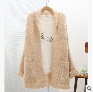 Damen grober Strick-Cardigan mit offenen Ärmeln und praktischen Taschen R&B