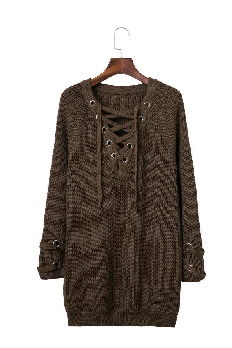 Damen Strickpullover mit dekorativem Schnürdesign und komfortablem Schnitt R&B