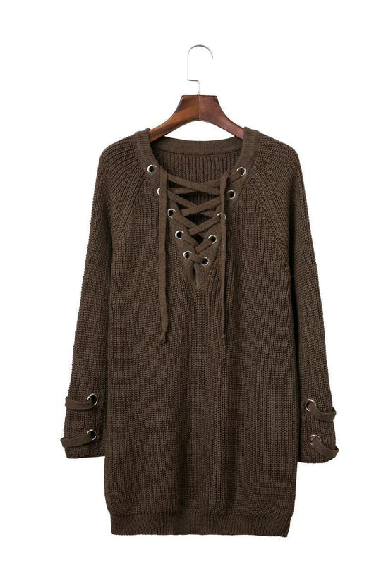 Damen Strickpullover mit dekorativem Schnürdesign und komfortablem Schnitt R&B