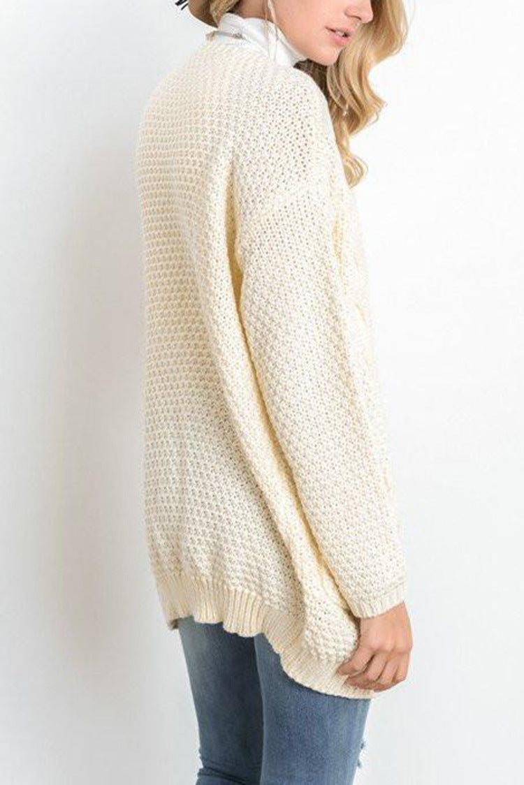 Damen gemütlicher Strickcardigan mit offener Front und Taschen R&B
