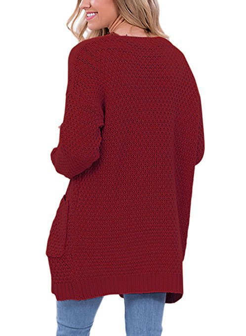Damen gemütlicher Strickcardigan mit offener Front und Taschen R&B