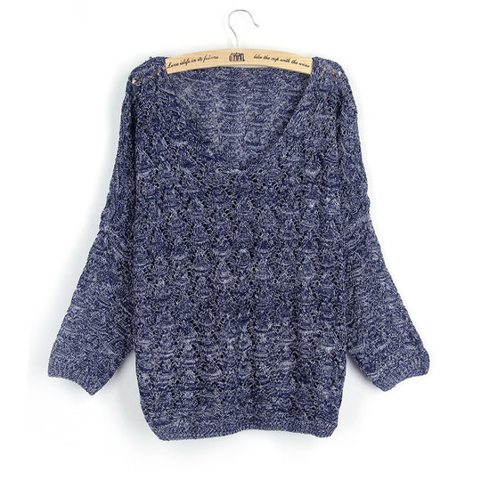 Damen luftiger Strickpullover mit V-Ausschnitt und kunstvollem Muster R&B