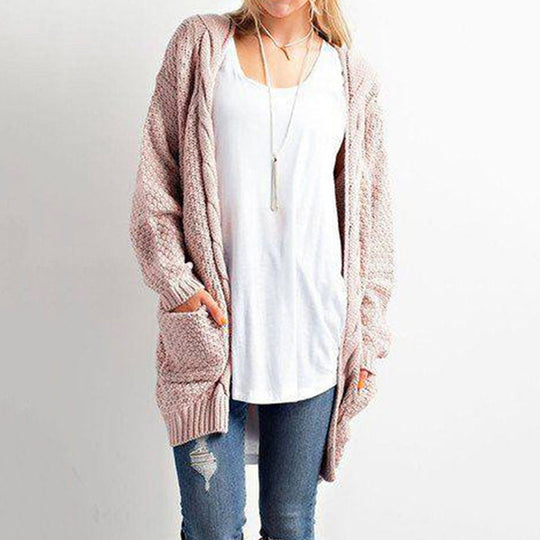 Damen Grobstrick-Cardigan mit offener Front und praktischen Taschen R&B