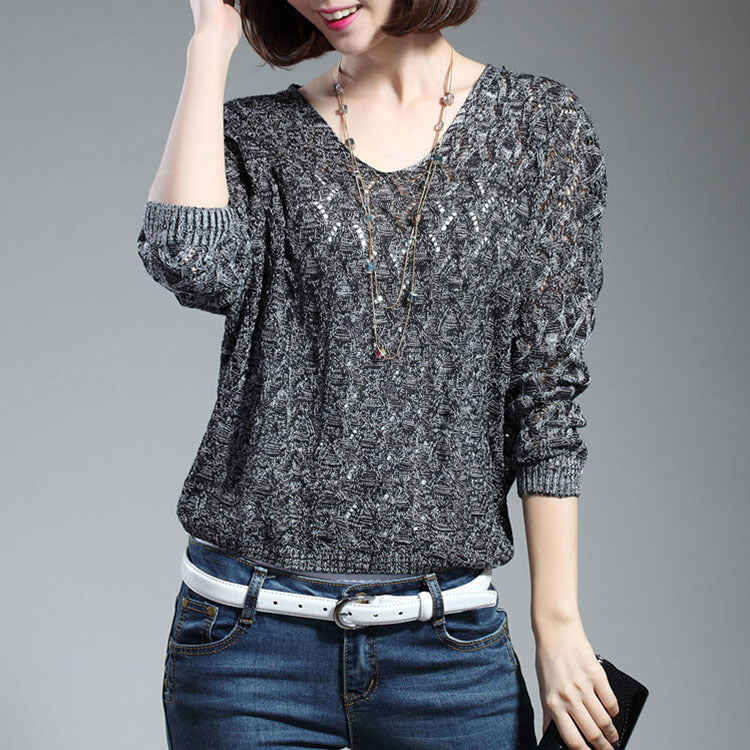 Damen Strickpullover mit V-Ausschnitt und luftiger Lochmusterung R&B