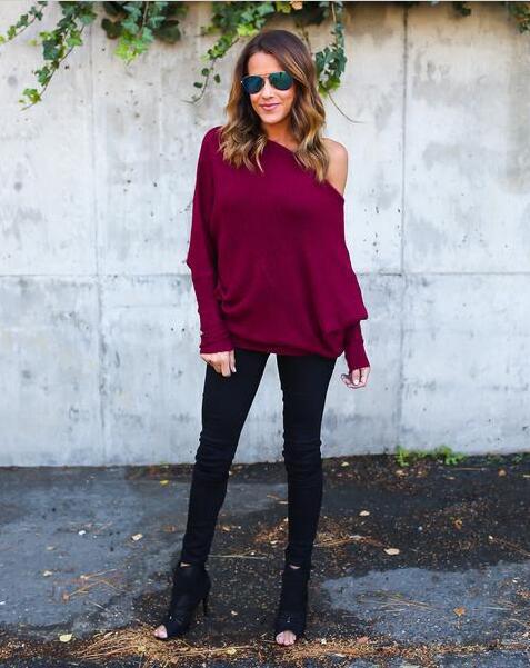 Damen Oversized Strickpullover mit Off-Shoulder-Ausschnitt und weitem Schnitt R&B
