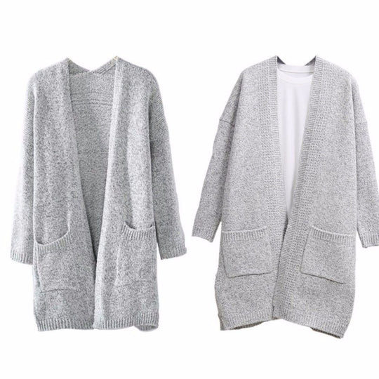 Damen Lange Strickjacke mit Taschen R&B