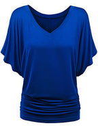 Damen lässiges V-Ausschnitt T-Shirt mit drapiertem Saum R&B