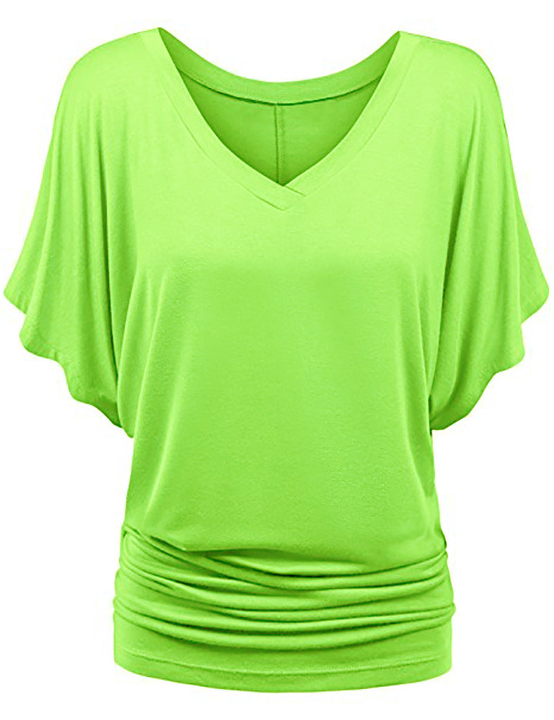 Damen lässiges V-Ausschnitt T-Shirt mit drapiertem Saum R&B
