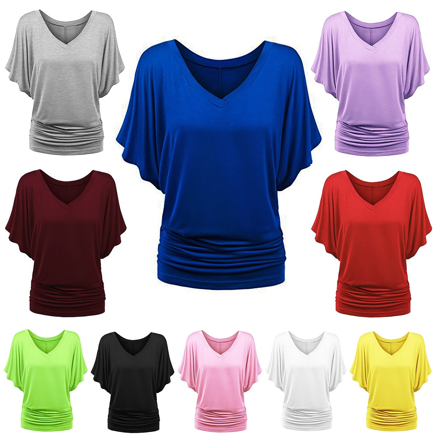 Damen lässiges V-Ausschnitt T-Shirt mit drapiertem Saum R&B