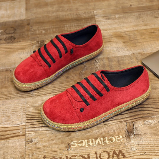 Damen nan niedriger Sneaker-Espadrille mit Veloursleder-Optik, elastischen Schnürbändern und geflochtener Jute-Sohle R&B