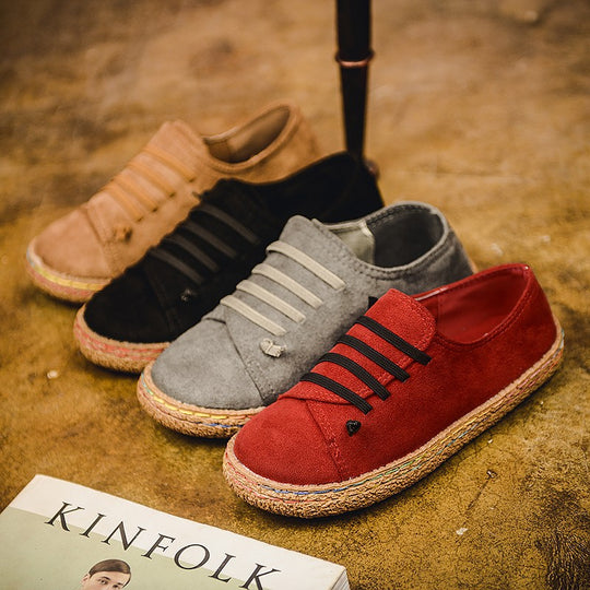 Damen nan niedriger Sneaker-Espadrille mit Veloursleder-Optik, elastischen Schnürbändern und geflochtener Jute-Sohle R&B