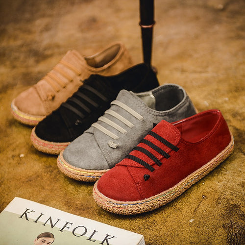 Damen nan niedriger Sneaker-Espadrille mit Veloursleder-Optik, elastischen Schnürbändern und geflochtener Jute-Sohle R&B