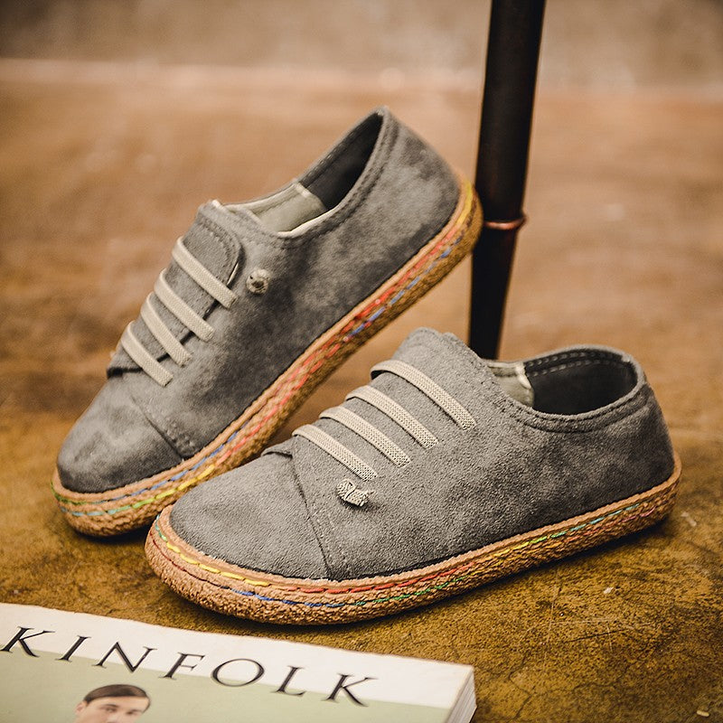 Damen nan niedriger Sneaker-Espadrille mit Veloursleder-Optik, elastischen Schnürbändern und geflochtener Jute-Sohle R&B