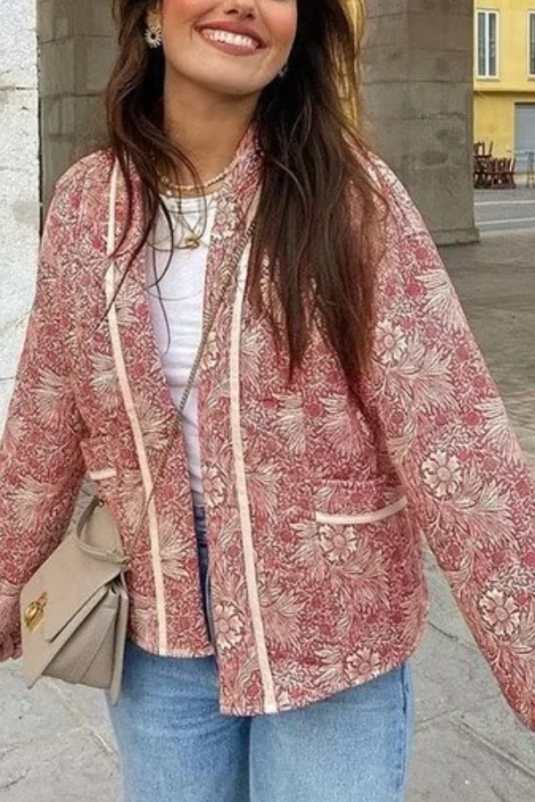 R&B | Print Lockere V-Ausschnitt Cardigan Baumwolljacke