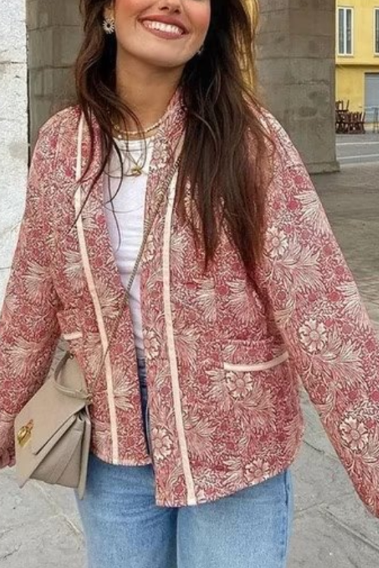 R&B | Print Lockere V-Ausschnitt Cardigan Baumwolljacke