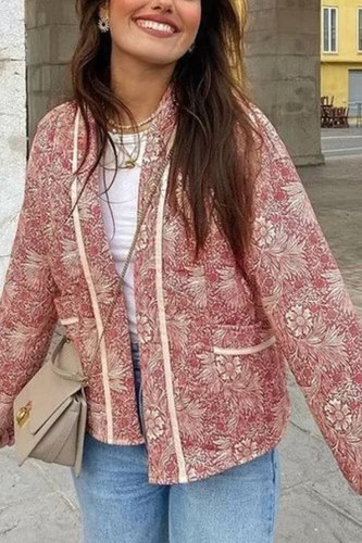 R&B | Print Lockere V-Ausschnitt Cardigan Baumwolljacke