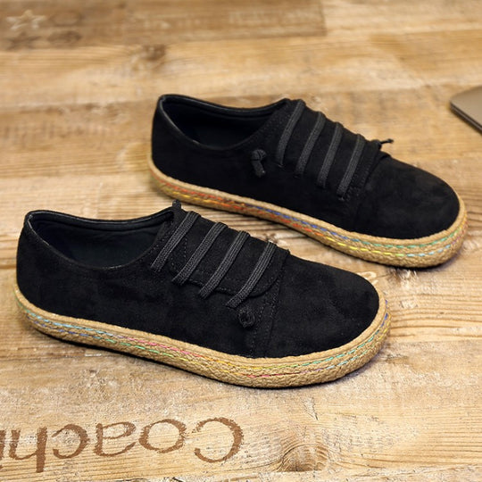 Damen nan niedriger Sneaker-Espadrille mit Veloursleder-Optik, elastischen Schnürbändern und geflochtener Jute-Sohle R&B