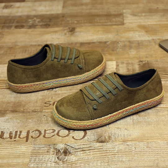 Damen nan niedriger Sneaker-Espadrille mit Veloursleder-Optik, elastischen Schnürbändern und geflochtener Jute-Sohle R&B