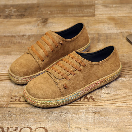 Damen nan niedriger Sneaker-Espadrille mit Veloursleder-Optik, elastischen Schnürbändern und geflochtener Jute-Sohle R&B