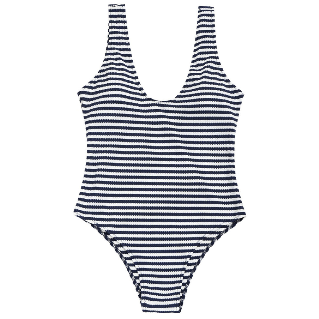 Damen Hoch geschnittene Badeanzug im maritimen Streifenlook R&B