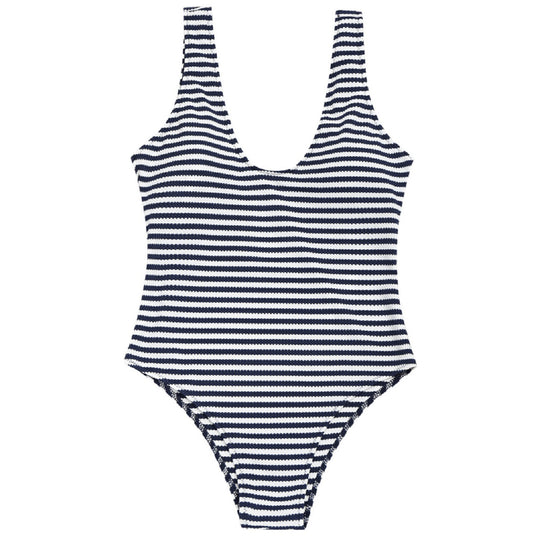 Damen Hoch geschnittene Badeanzug im maritimen Streifenlook R&B