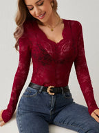 R&B | Lange Ärmel Top mit V-Ausschnitt und Spitze
