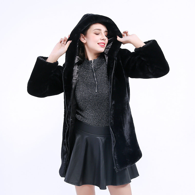 Damen Flauschige Kunstpelz-Jacke mit Stehkragen und Reißverschluss R&B