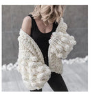 Damen Grob gestrickte Oversized-Jacke mit hohem Kragen und Kapuzendesign R&B