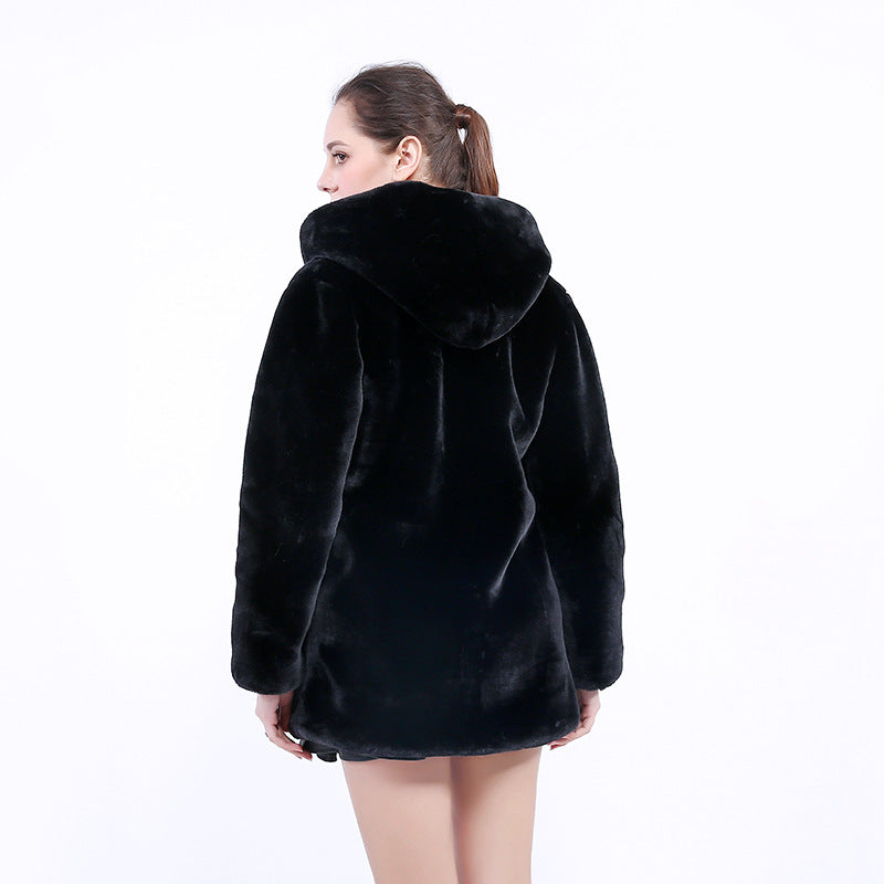 Damen Flauschige Kunstpelz-Jacke mit Stehkragen und Reißverschluss R&B