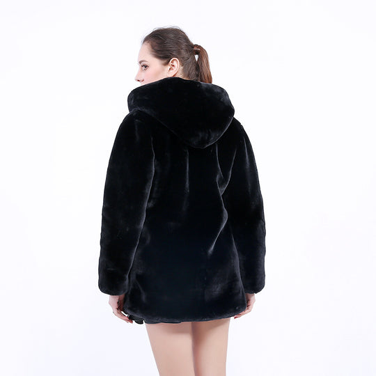 Damen Flauschige Kunstpelz-Jacke mit Stehkragen und Reißverschluss R&B