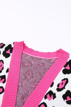 R&B | Leopard-Kontrastbesatz Offene Vorderseite Langarmlange Strickjacke