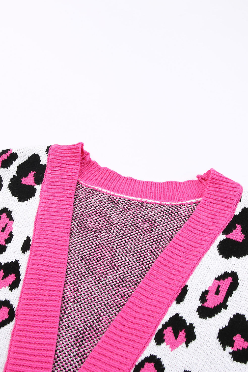 R&B | Leopard-Kontrastbesatz Offene Vorderseite Langarmlange Strickjacke