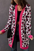 R&B | Leopard-Kontrastbesatz Offene Vorderseite Langarmlange Strickjacke