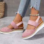 R&B | Damen Sandalen Auf Plattform: Rutschfest, Geschlossene Zehe, Elastischer Riemen