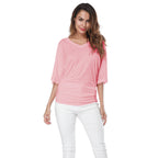 Damen lässiges V-Ausschnitt T-Shirt mit drapiertem Saum R&B