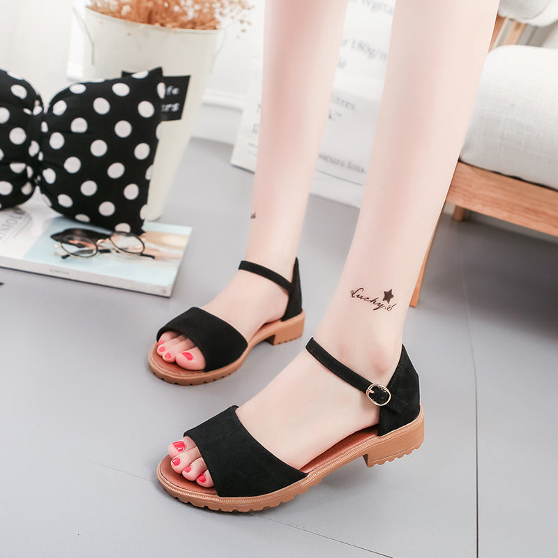 Damen nan Velours-Optik Sandalette mit geschlossener Fersenpartie, verstellbarem Knöchelriemen und profiliertem Gummisohlenabsatz R&B