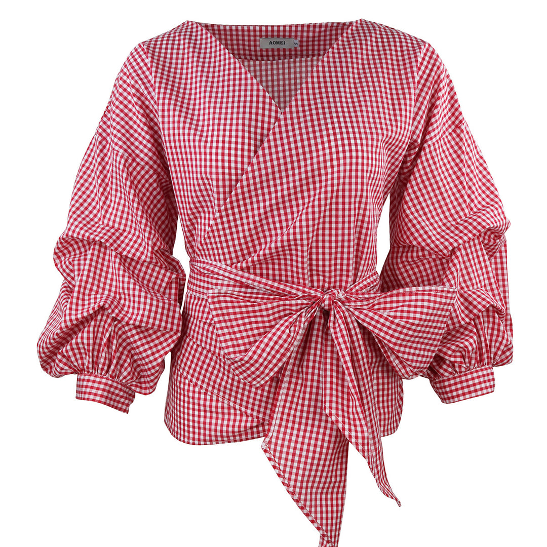 Damen Wickelbluse mit voluminösen Ärmeln R&B