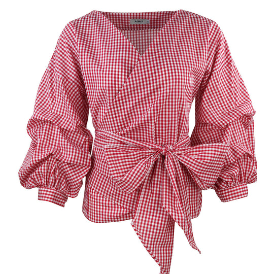 Damen Wickelbluse mit voluminösen Ärmeln R&B