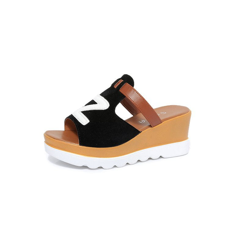 Damen nan Schlupf-Keilpantolette mit ergonomischer Wellenlaufsohle, gepolstertem Komfortfußbett und dekorativer Logoapplikation R&B