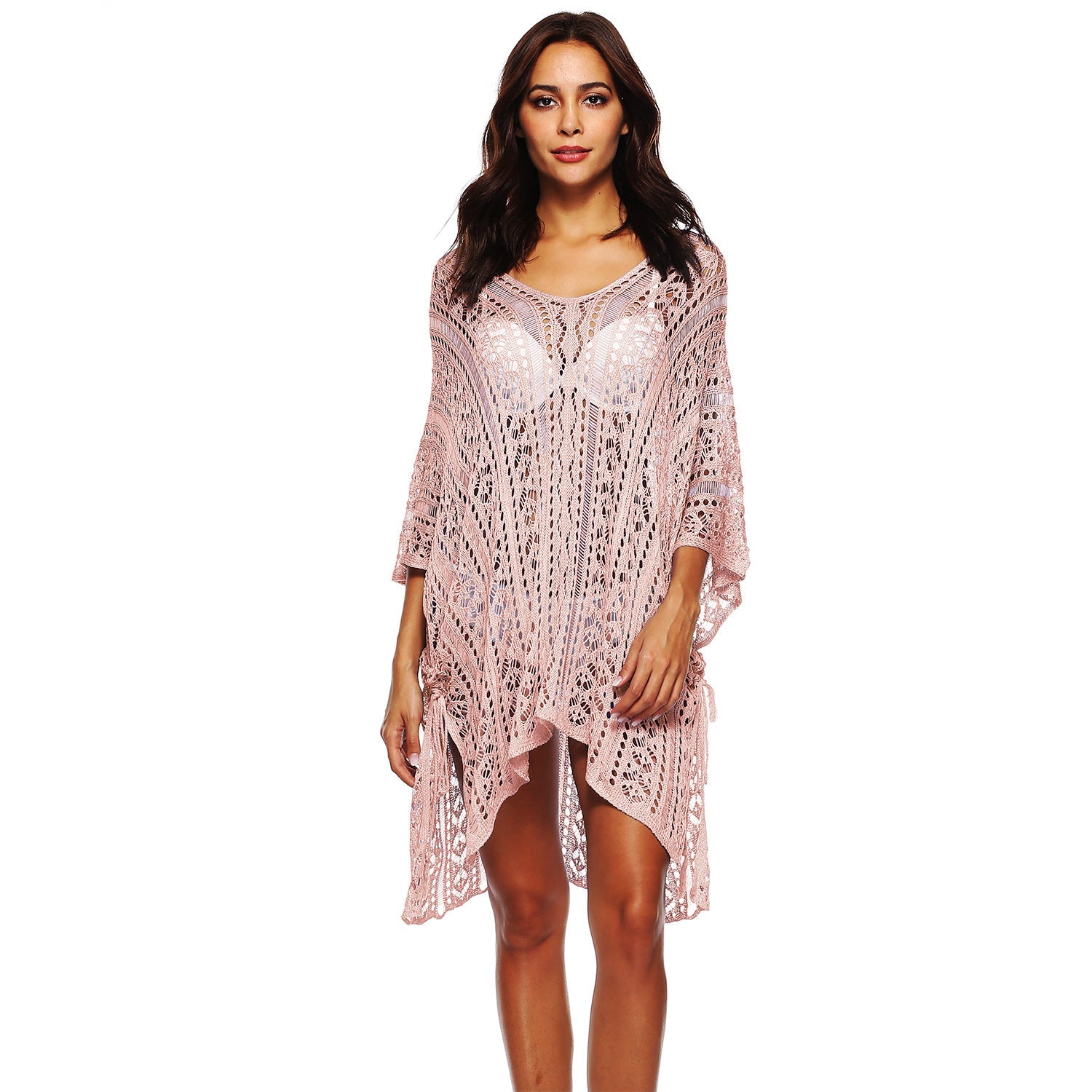 Damen lässiger Häkel-Kaftan mit stilvollem V-Ausschnitt R&B