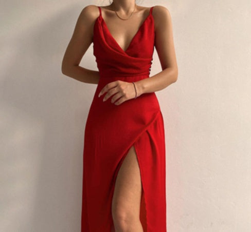 R&B | V-Ausschnitt Midikleid mit Druck und Schlitz