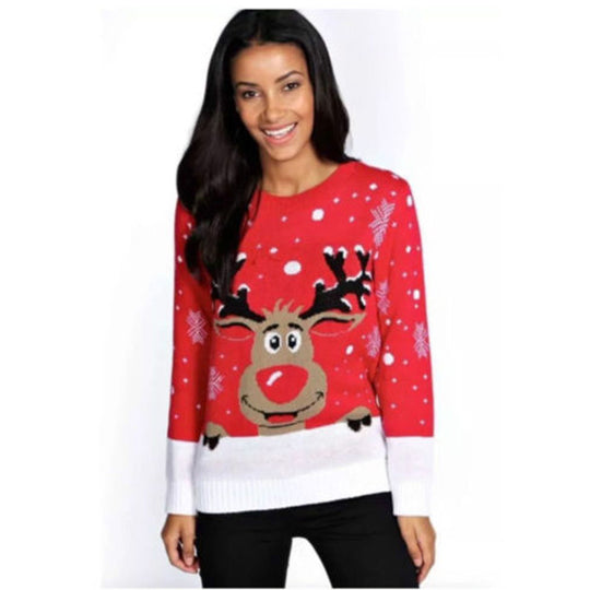 Damen Weihnachtspullover mit fröhlichem Rentier-Design und weichem Material R&B