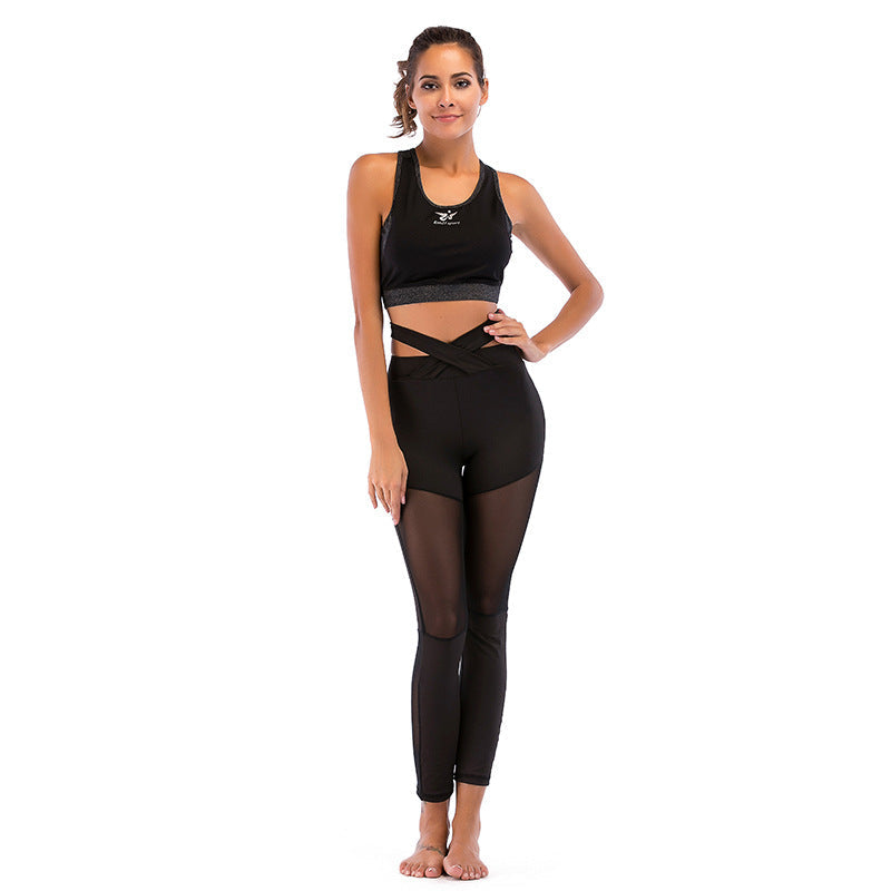 Damen Sportliches High-Waist Leggings-Set mit Mesh-Einsätzen