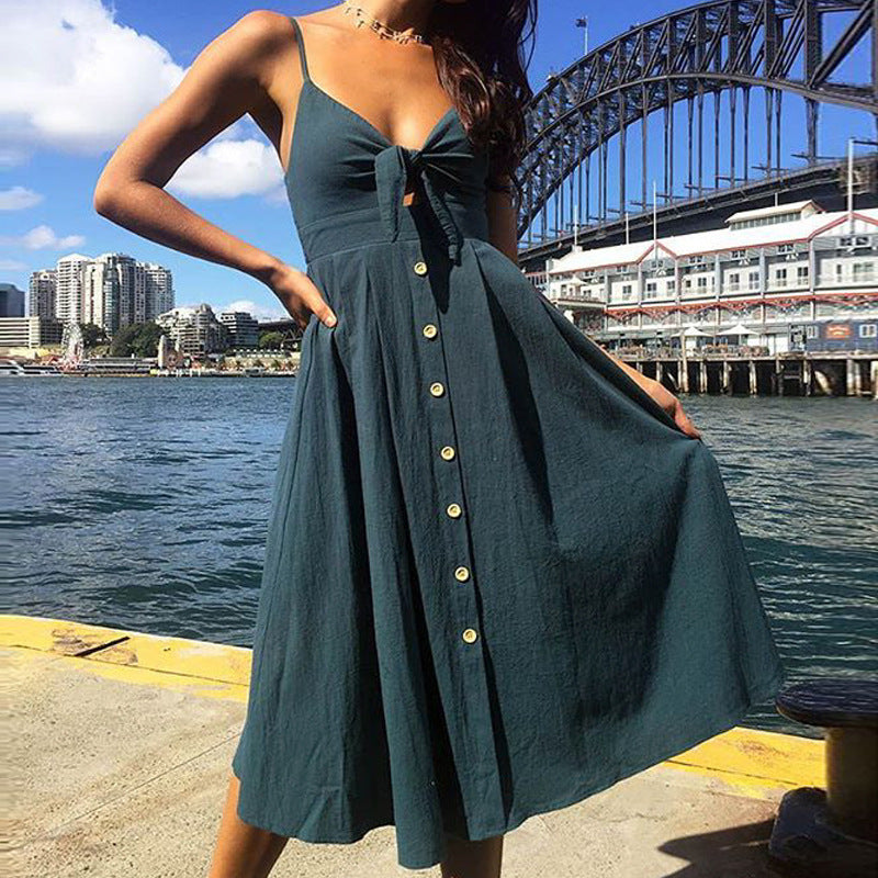 Damen Sommerkleid mit Knoten und Knopfdetails R&B